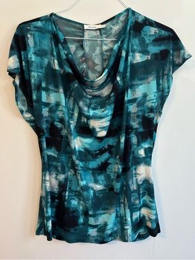 Ricki's Teal Blue Black Cowl Neck Loose Cap Sleeve Fitted Top Size XL